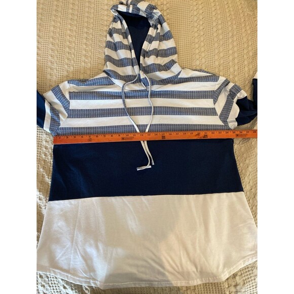 Hooded Sweatshirt Hoodie Womans Color Block Navy White Stripes Plus Size 2XL - Picture 8 of 10